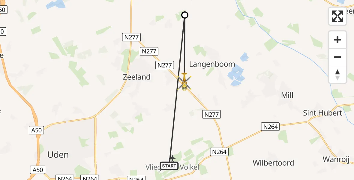 Vluchtroute Traumahelikopter van Vliegbasis Volkel naar Zeeland