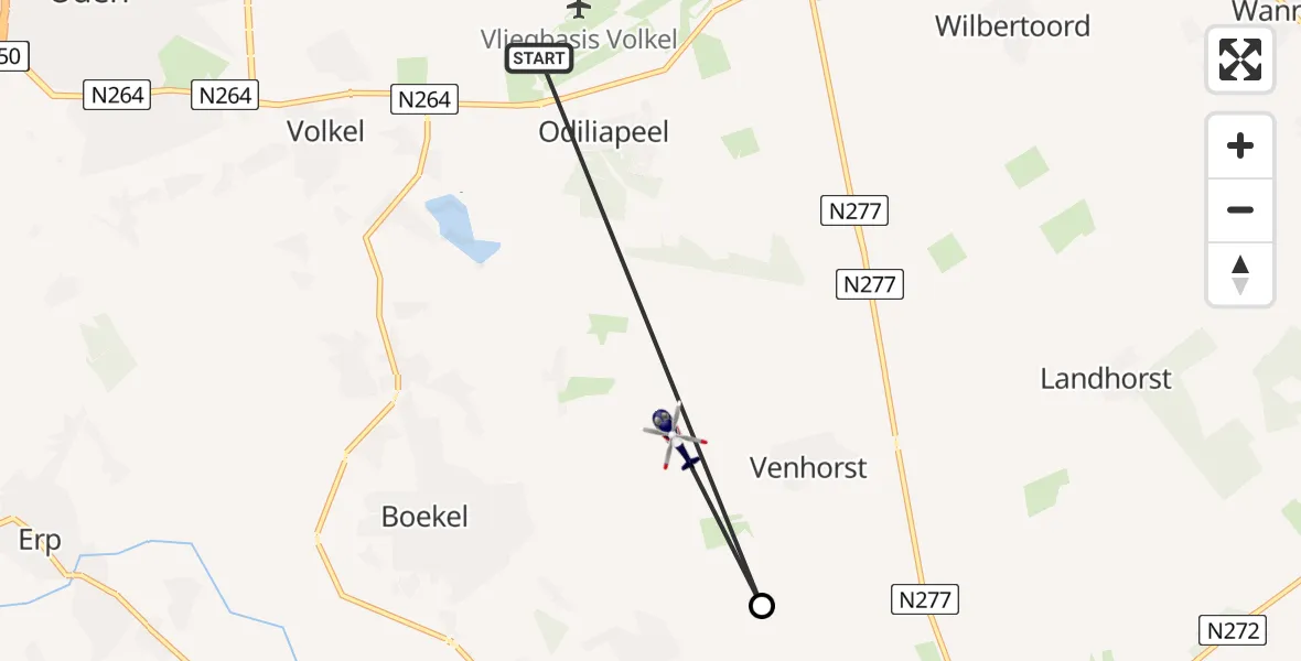Vluchtroute Politiehelikopter van Vliegbasis Volkel naar Venhorst