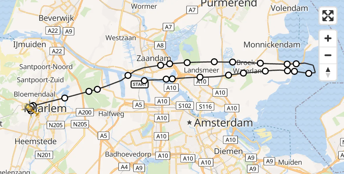 Vluchtroute Traumahelikopter van Amsterdam Heliport naar Haarlem