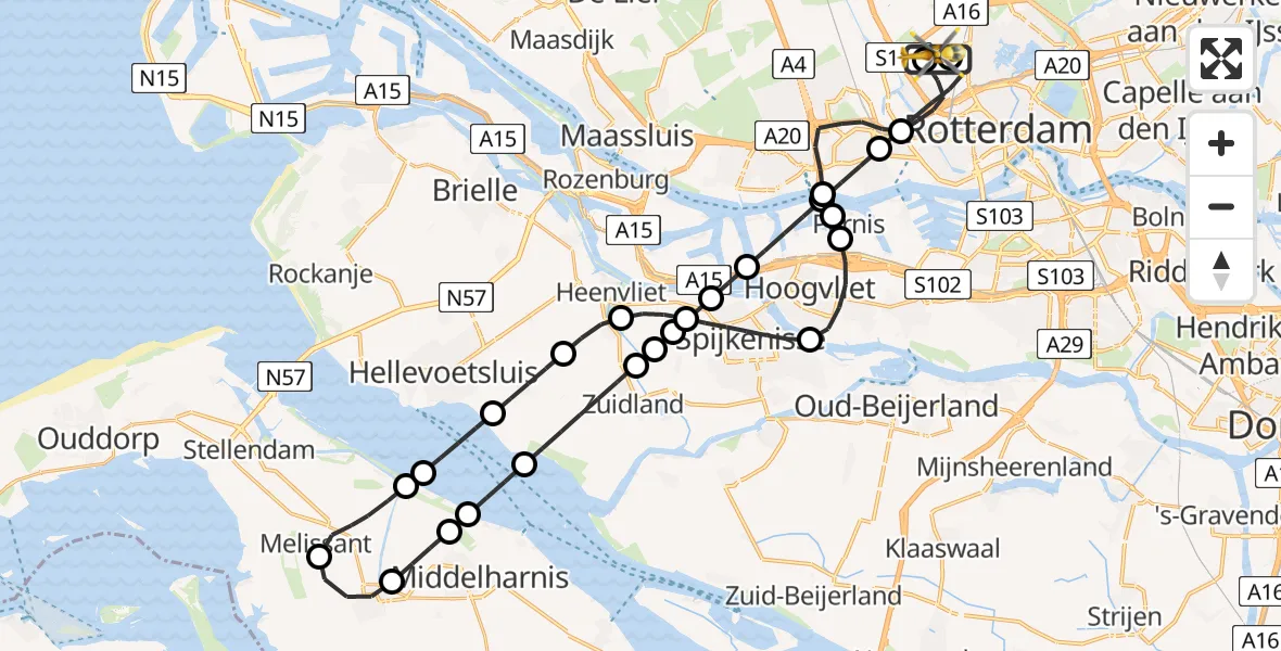 Vluchtroute Traumahelikopter van Rotterdam The Hague Airport naar Rotterdam The Hague Airport