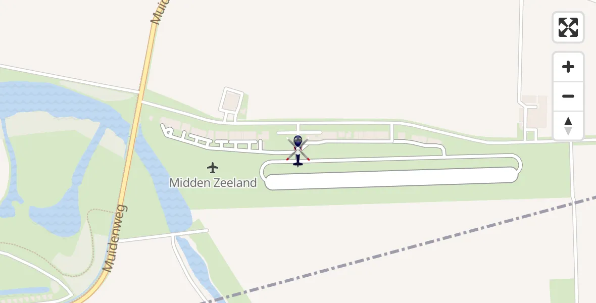 Vluchtroute Politiehelikopter van Vliegveld Midden-Zeeland naar Vliegveld Midden-Zeeland