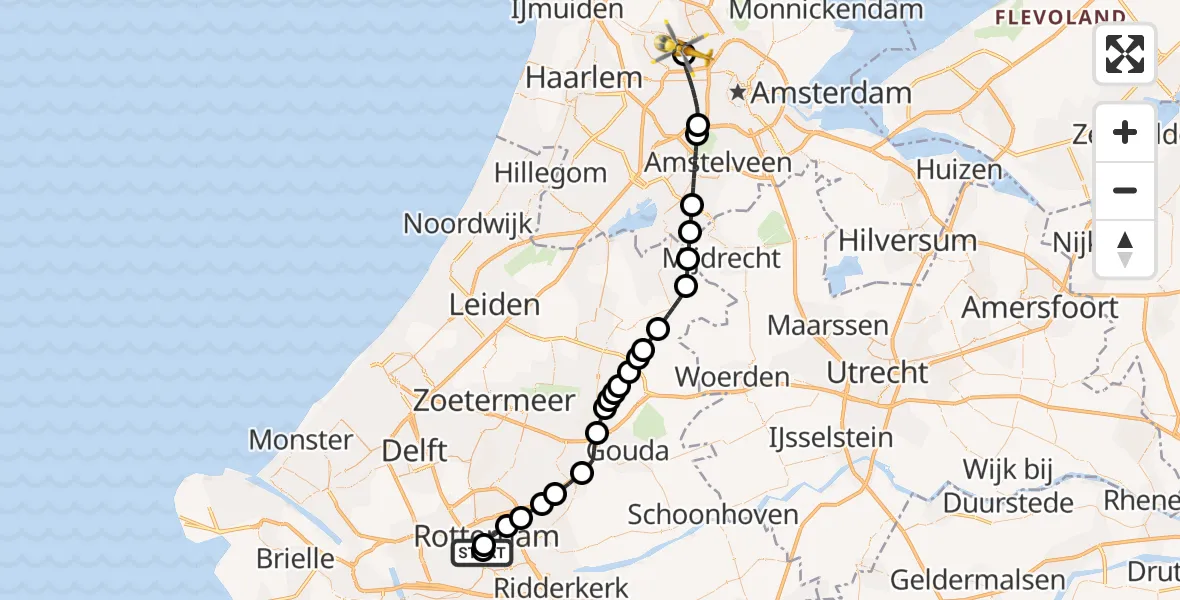 Vluchtroute Traumahelikopter van Erasmus MC naar Amsterdam Heliport