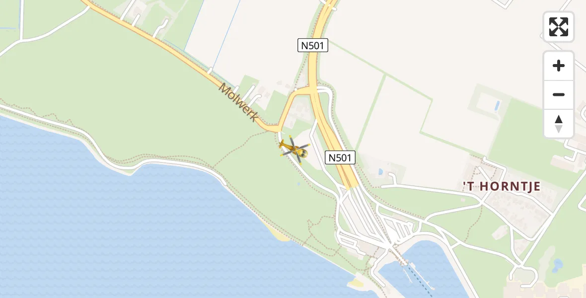 Vluchtroute Traumahelikopter van Den Hoorn naar Den Hoorn