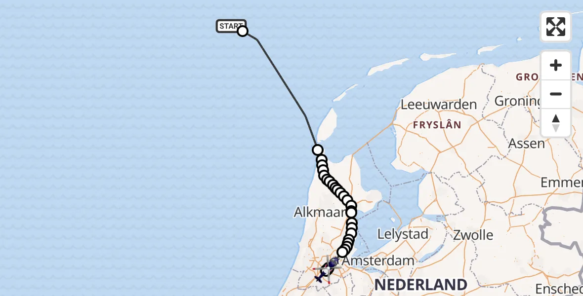 Vluchtroute Politiehelikopter van North Sea naar Badhoevedorp