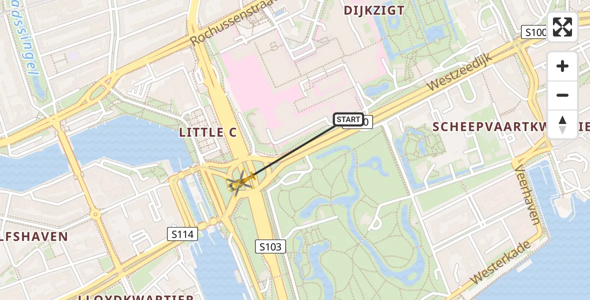 Vluchtroute Traumahelikopter van Erasmus MC naar Erasmus Medisch Centrum Heliport