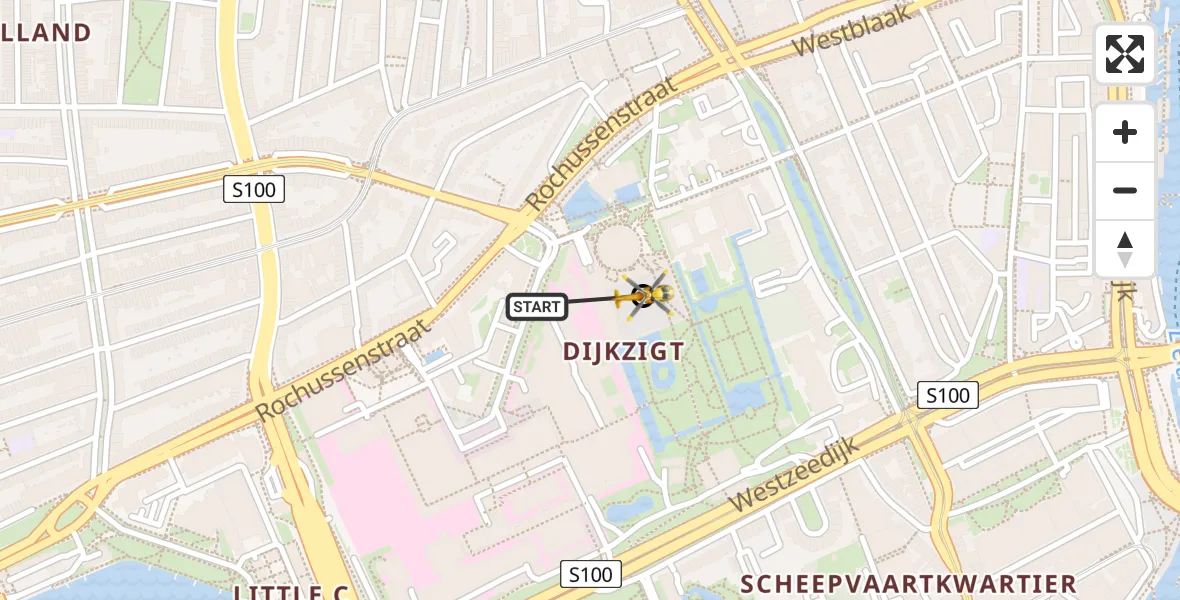 Vluchtroute Traumahelikopter van Leids Universitair Medisch Centrum (LUMC) naar Erasmus Medisch Centrum Heliport