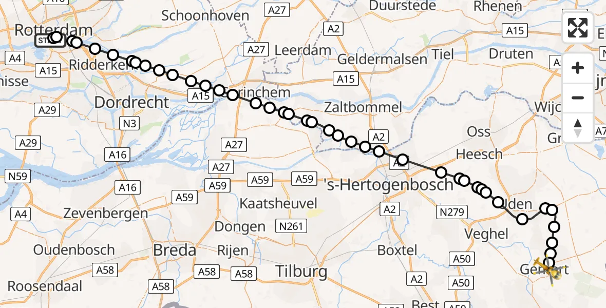 Vluchtroute Traumahelikopter van Erasmus MC naar Gemert