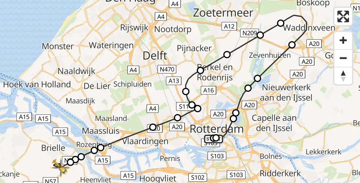 Vluchtroute Traumahelikopter van Leids Universitair Medisch Centrum (LUMC) naar Vierpolders