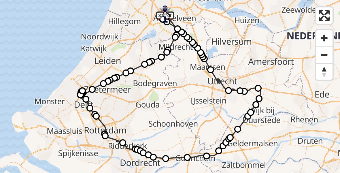 Vluchtroute Politiehelikopter van Amsterdam Vliegveld Schiphol naar Amsterdam Vliegveld Schiphol