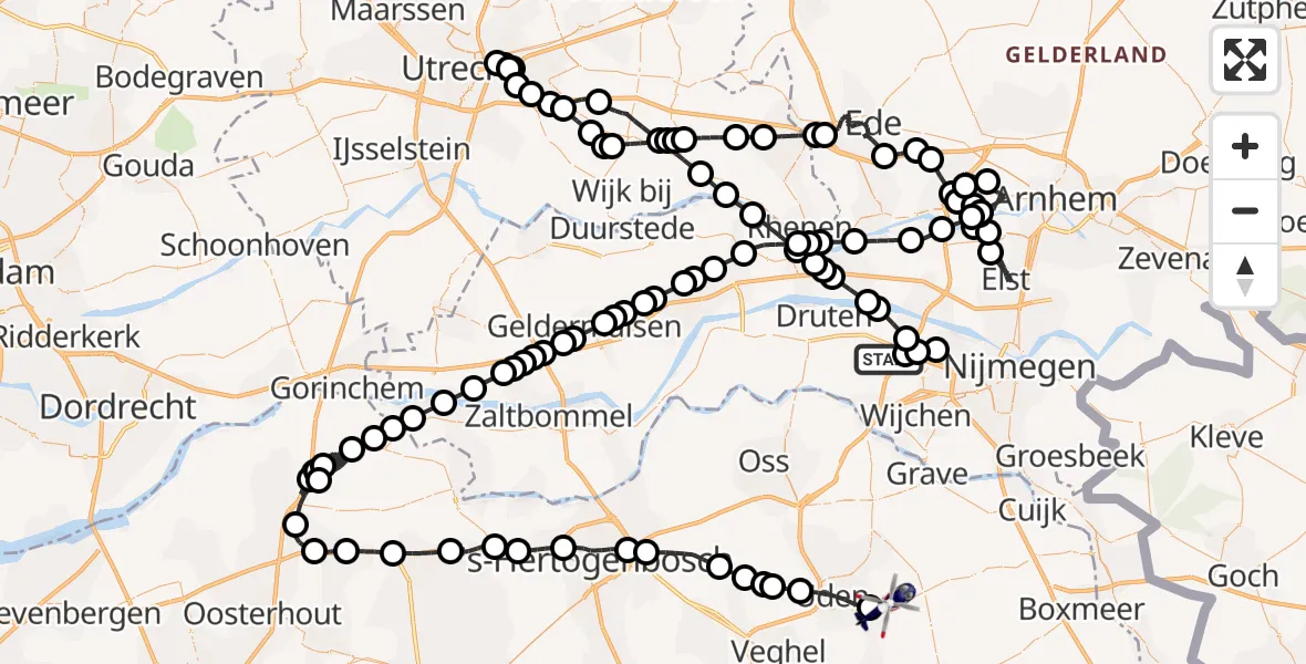 Vluchtroute Politiehelikopter van Winssen naar Volkel