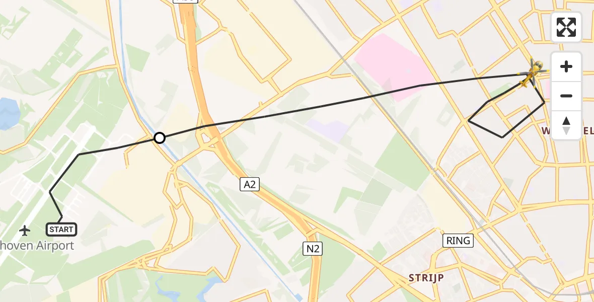 Vluchtroute Traumahelikopter van Eindhoven Airport naar Eindhoven