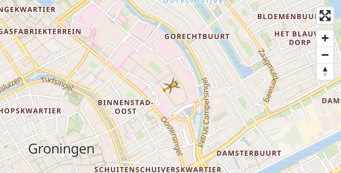 Vluchtroute Traumahelikopter van Universitair Medisch Centrum Groningen naar Universitair Medisch Centrum Groningen
