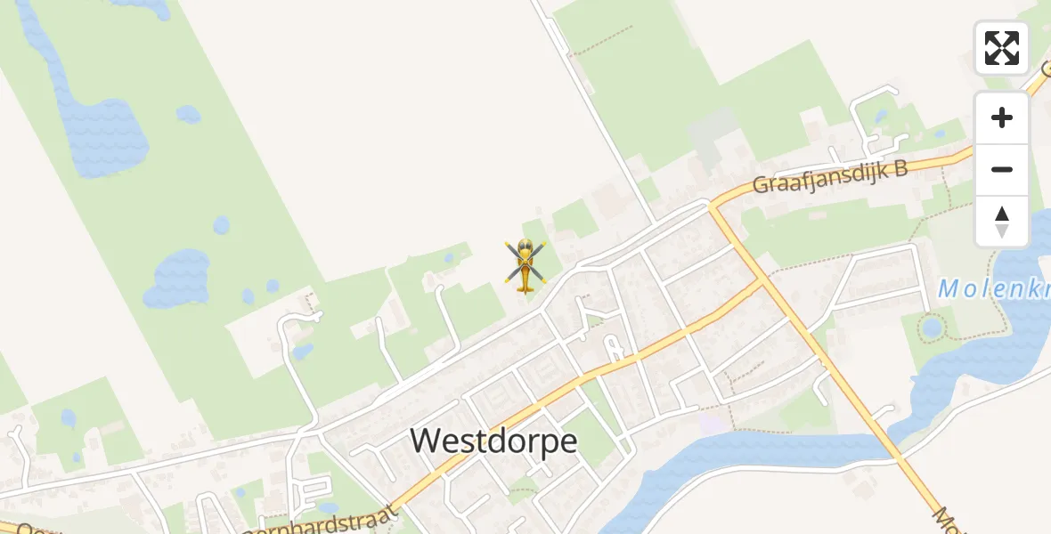 Vluchtroute Traumahelikopter van Westdorpe naar Westdorpe