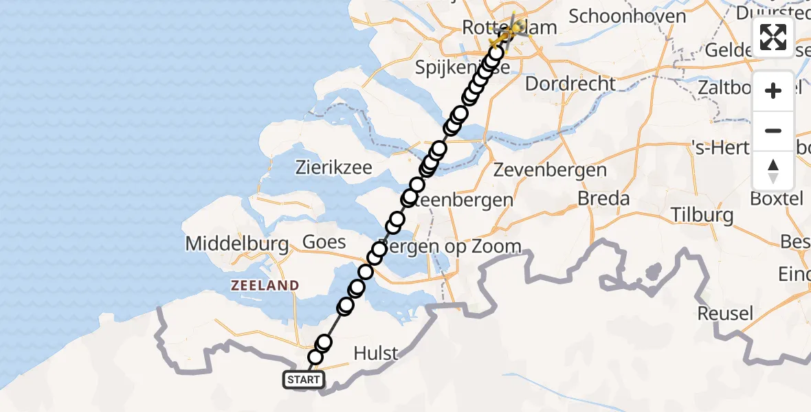 Vluchtroute Traumahelikopter van Westdorpe naar Erasmus MC