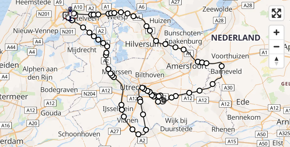Vluchtroute Politiehelikopter van Amsterdam Vliegveld Schiphol naar Amsterdam Vliegveld Schiphol
