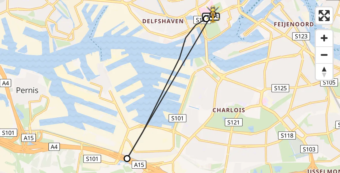 Vluchtroute Traumahelikopter van Erasmus MC naar Erasmus MC