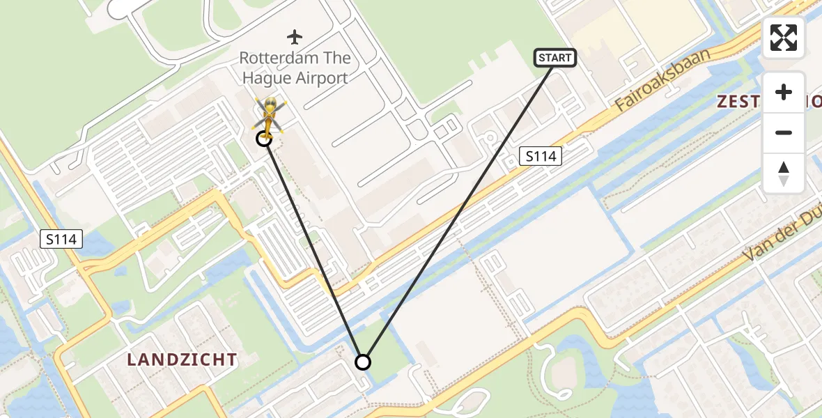 Vluchtroute Traumahelikopter van Rotterdam The Hague Airport naar Rotterdam The Hague Airport