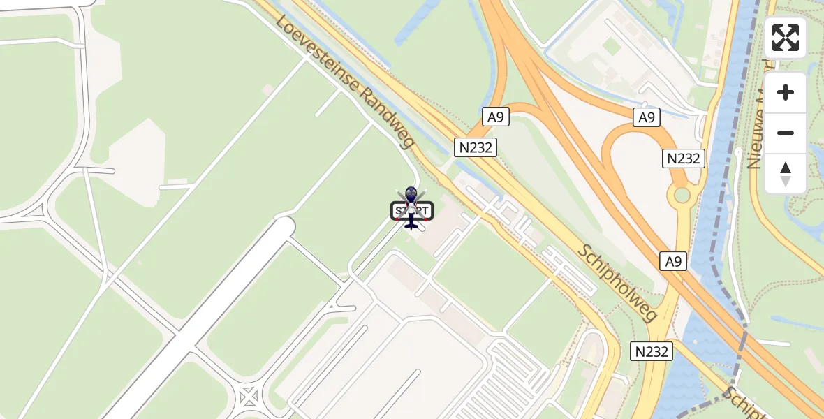 Vluchtroute Politiehelikopter van Amsterdam Vliegveld Schiphol naar Amsterdam Vliegveld Schiphol