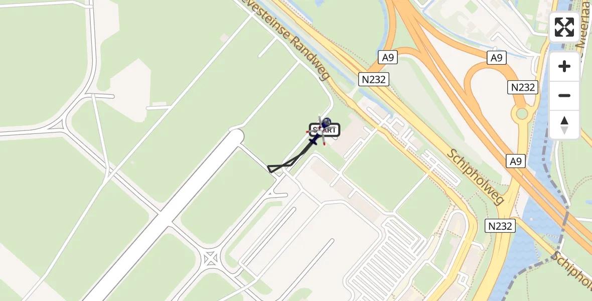 Vluchtroute Politiehelikopter van Amsterdam Vliegveld Schiphol naar Amsterdam Vliegveld Schiphol