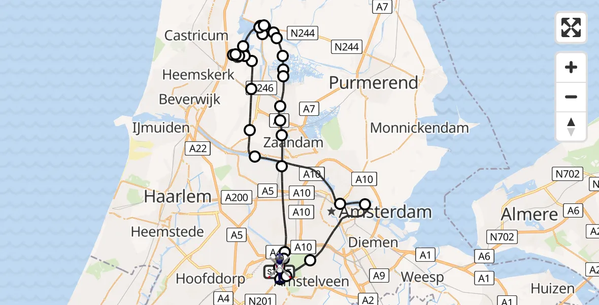 Vluchtroute Politiehelikopter van Amsterdam Vliegveld Schiphol naar Amsterdam Vliegveld Schiphol