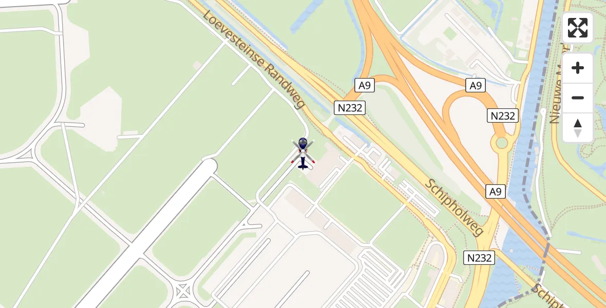 Vluchtroute Politiehelikopter van Amsterdam Vliegveld Schiphol naar Amsterdam Vliegveld Schiphol