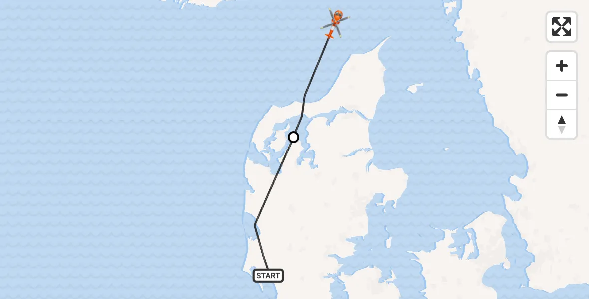 Routekaart van de vlucht: Kustwachthelikopter onderweg vanuit Esbjerg Airport