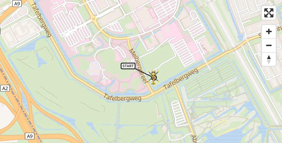 Vluchtroute Traumahelikopter van Academisch Medisch Centrum (AMC) naar Amsterdam UMC Helipad
