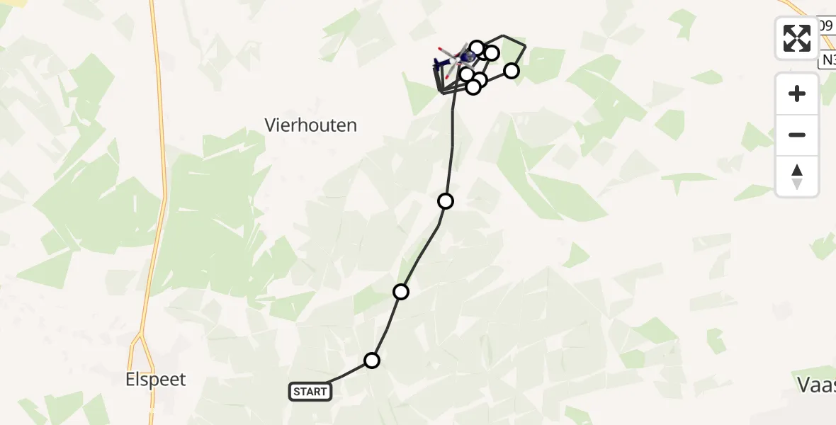 Vluchtroute Politiehelikopter van Elspeet naar Vierhouten