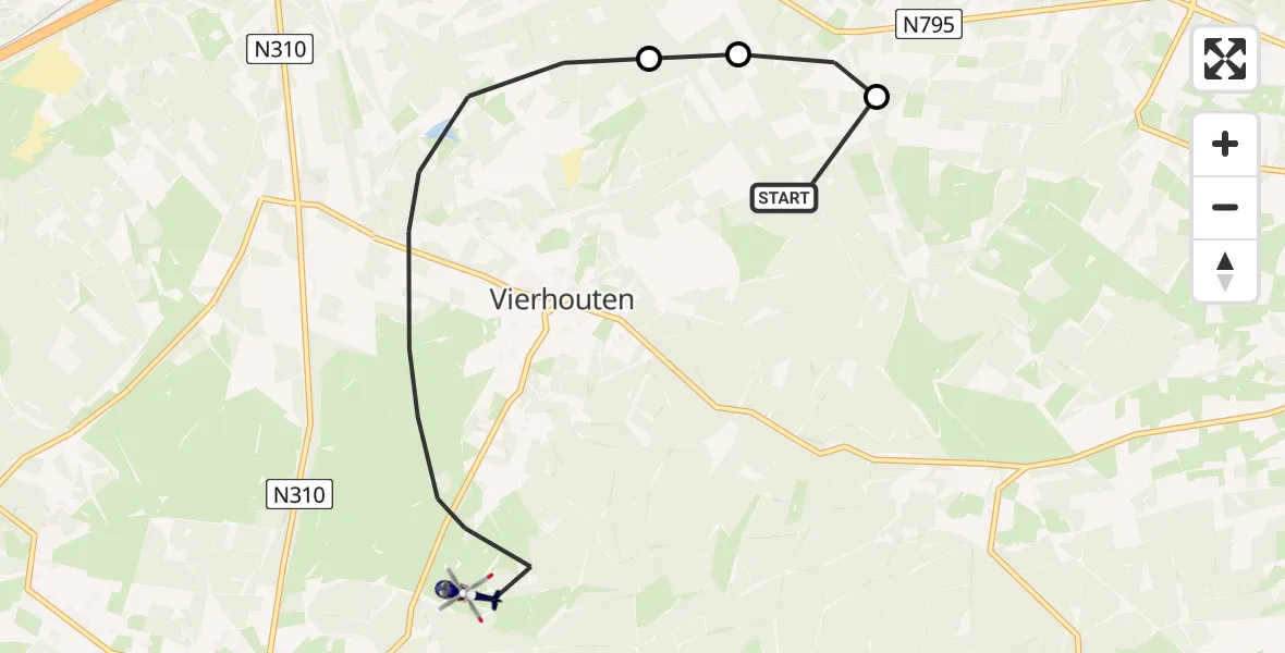 Vluchtroute Politiehelikopter van Vierhouten naar Vierhouten