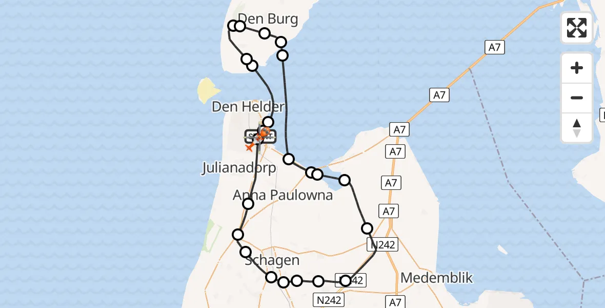 Vluchtroute Kustwachthelikopter van Militair vliegveld De Kooy / Den Helder Airport naar Militair vliegveld De Kooy / Den Helder Airport