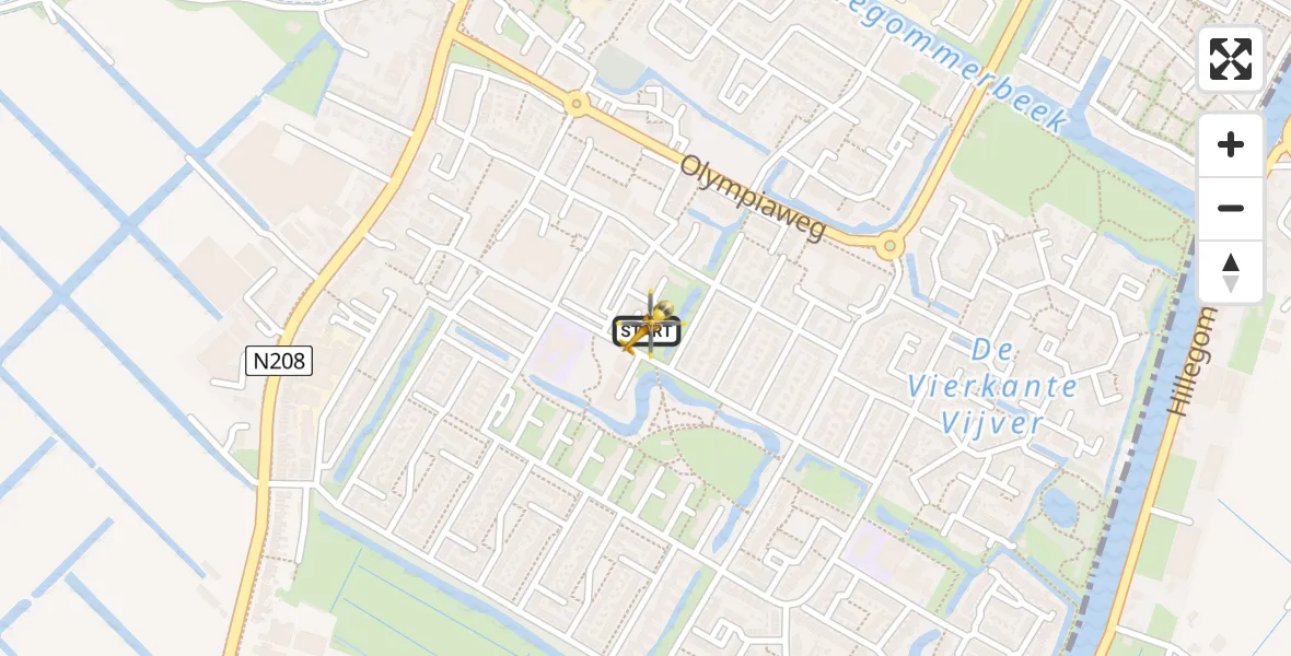 Vluchtroute Traumahelikopter van Hillegom naar Hillegom