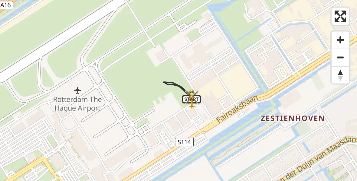 Vluchtroute Traumahelikopter van Rotterdam The Hague Airport naar Rotterdam The Hague Airport