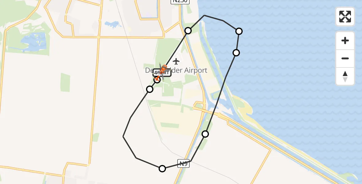 Vluchtroute Kustwachthelikopter van Militair vliegveld De Kooy / Den Helder Airport naar Militair vliegveld De Kooy / Den Helder Airport