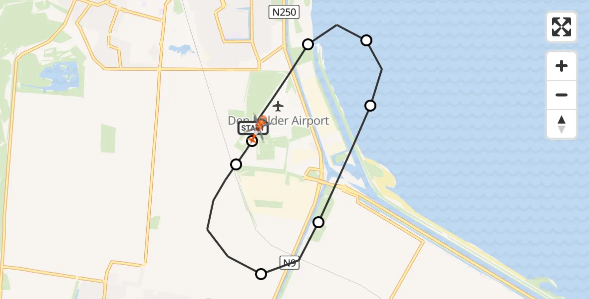 Vluchtroute Kustwachthelikopter van Militair vliegveld De Kooy / Den Helder Airport naar Militair vliegveld De Kooy / Den Helder Airport