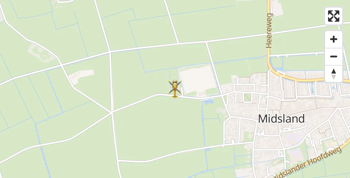 Vluchtroute Ambulancehelikopter van Terschelling Heliport naar Terschelling Heliport
