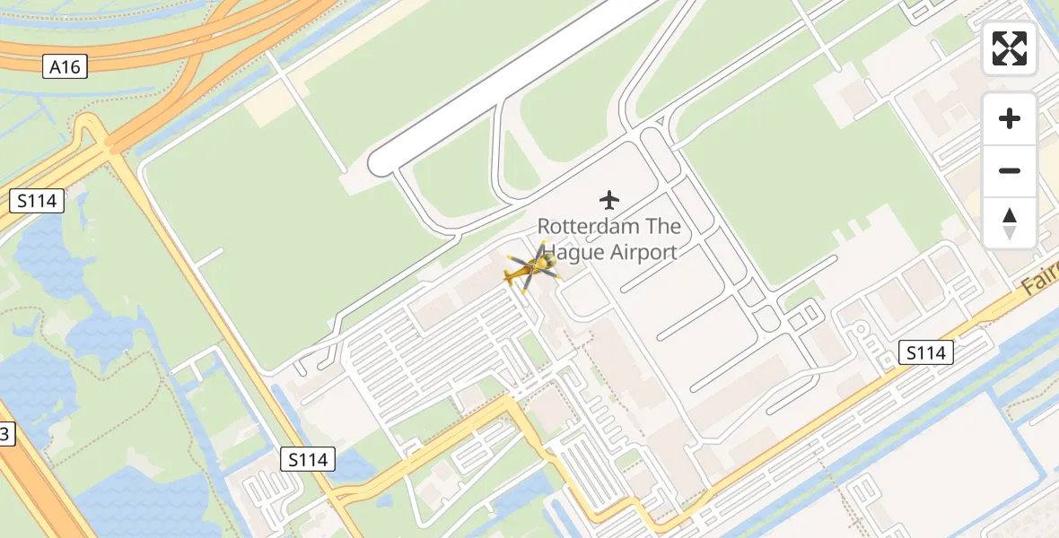 Vluchtroute Traumahelikopter van Rotterdam The Hague Airport naar Rotterdam The Hague Airport
