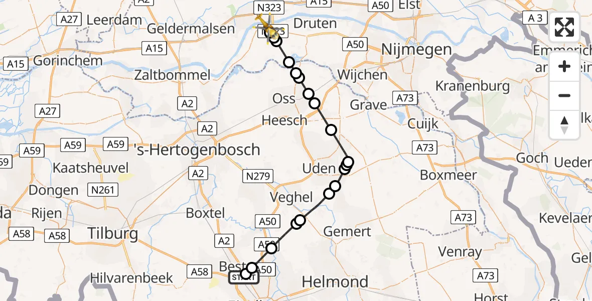 Vluchtroute Traumahelikopter van Eindhoven naar Wamel