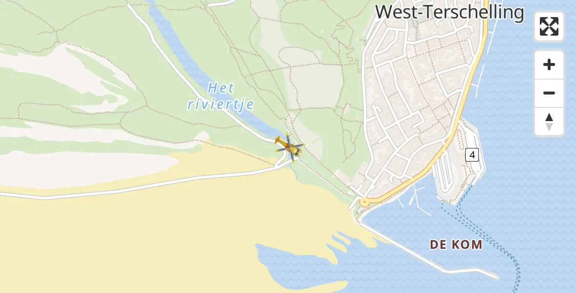 Vluchtroute Ambulancehelikopter van West-Terschelling naar West-Terschelling