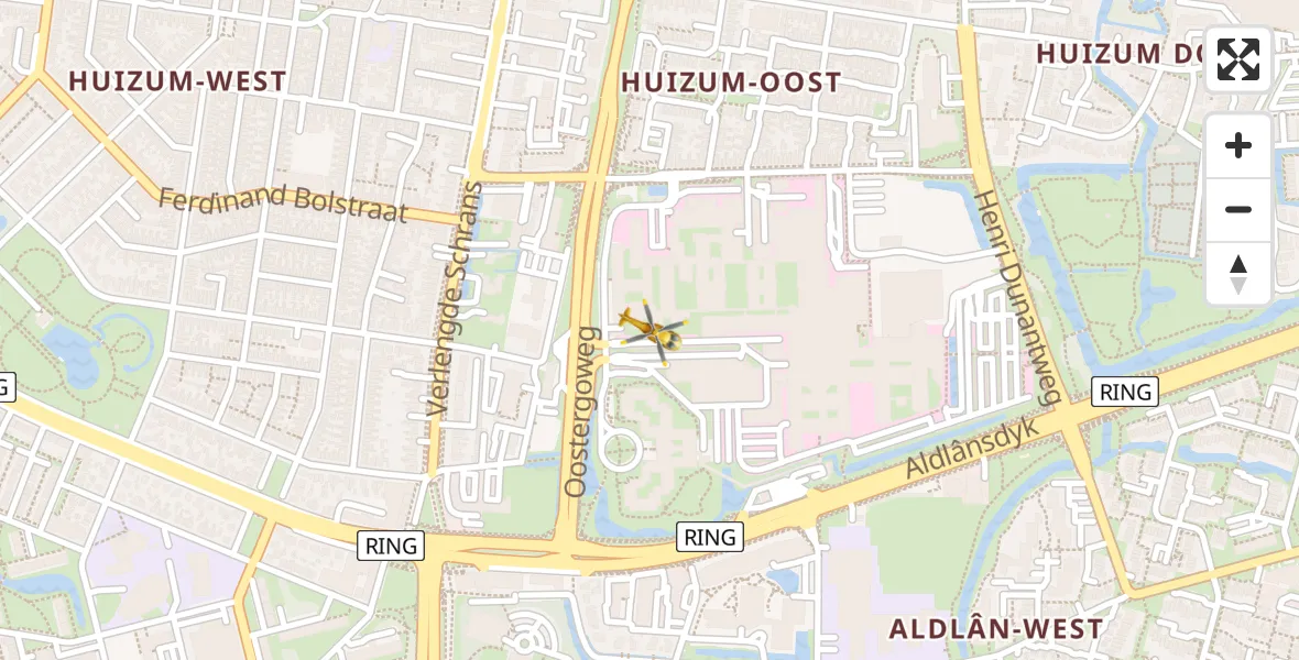 Vluchtroute Ambulancehelikopter van Leeuwarden Medical Center Heliport naar Leeuwarden Medical Center Heliport