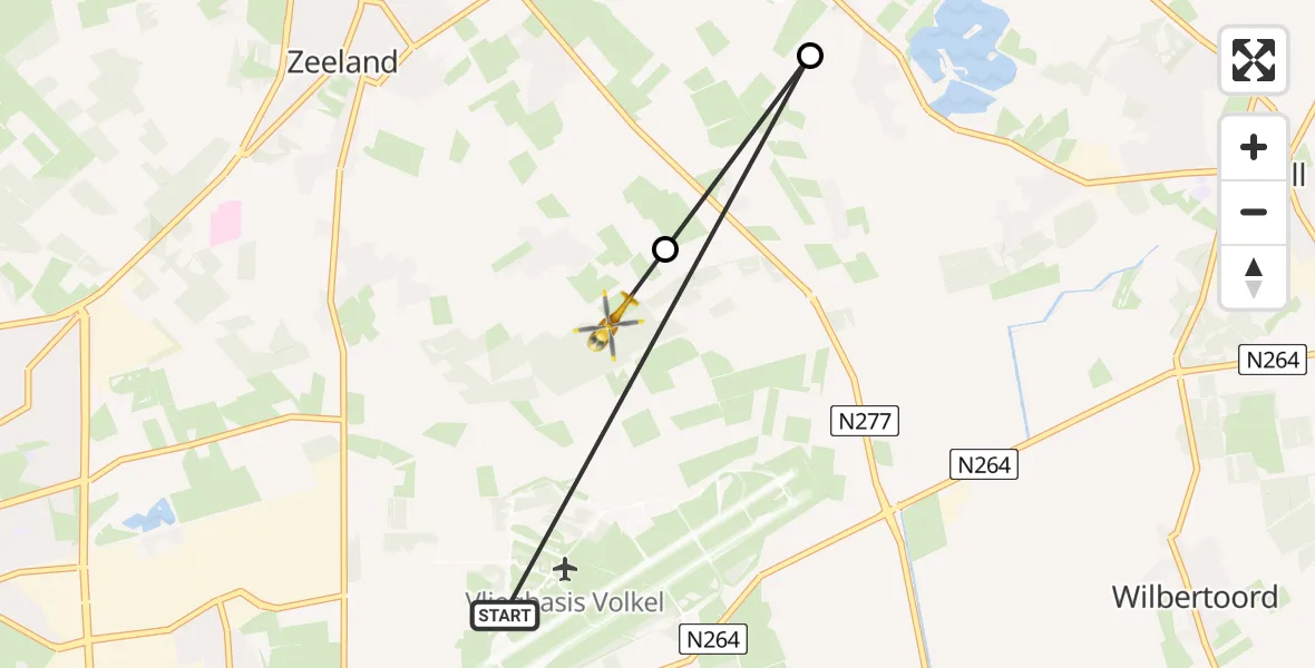 Vluchtroute Traumahelikopter van Vliegbasis Volkel naar Zeeland