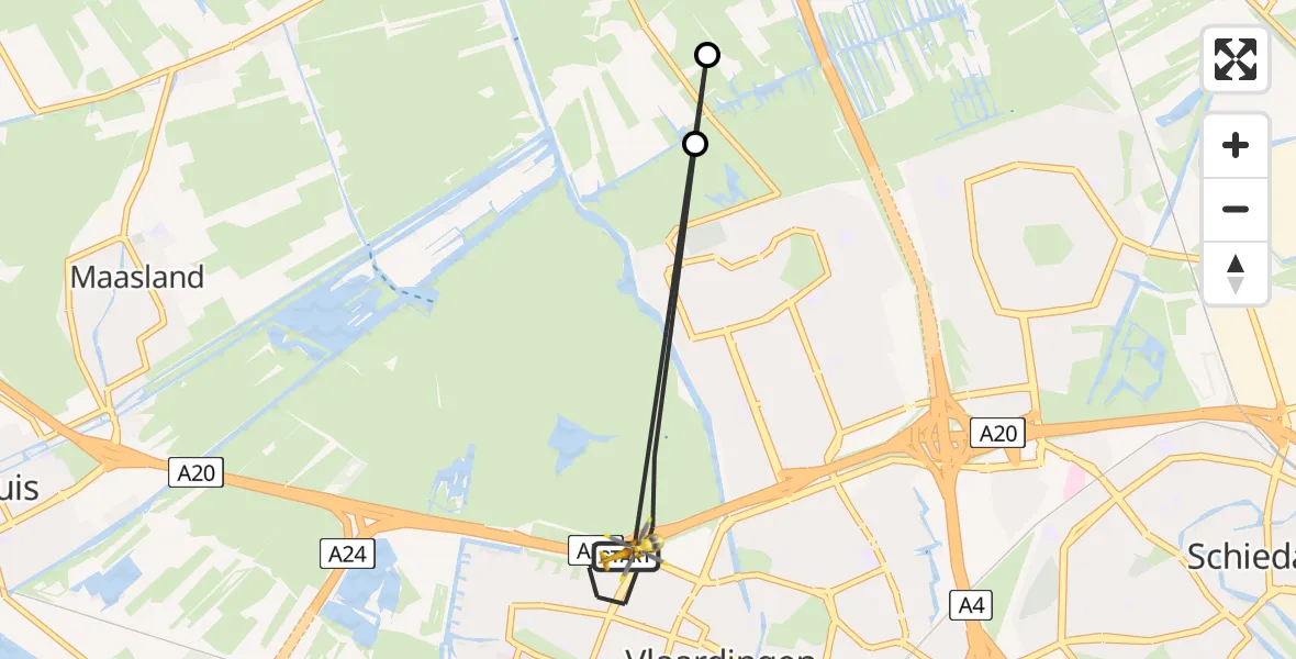 Vluchtroute Traumahelikopter van Vlaardingen naar Vlaardingen