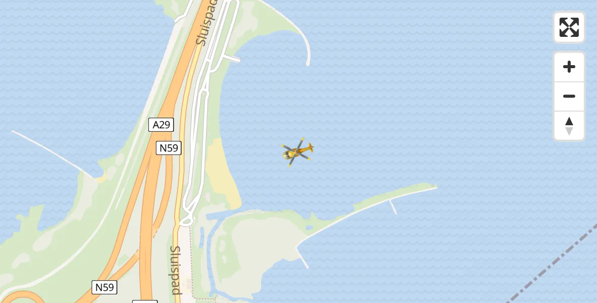 Vluchtroute Traumahelikopter van Hollandsch Diep naar Hollandsch Diep