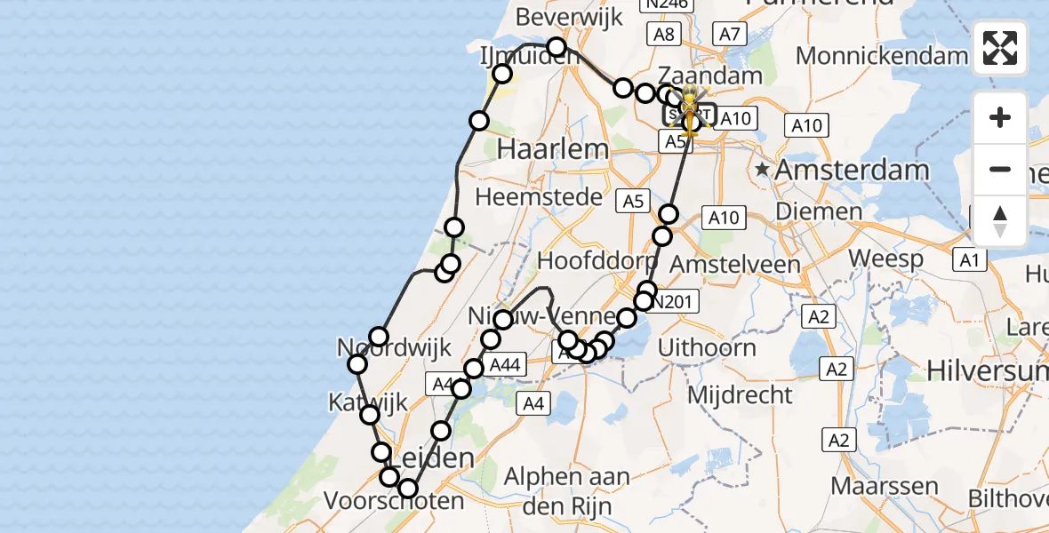 Vluchtroute Traumahelikopter van Amsterdam Heliport naar Amsterdam Heliport