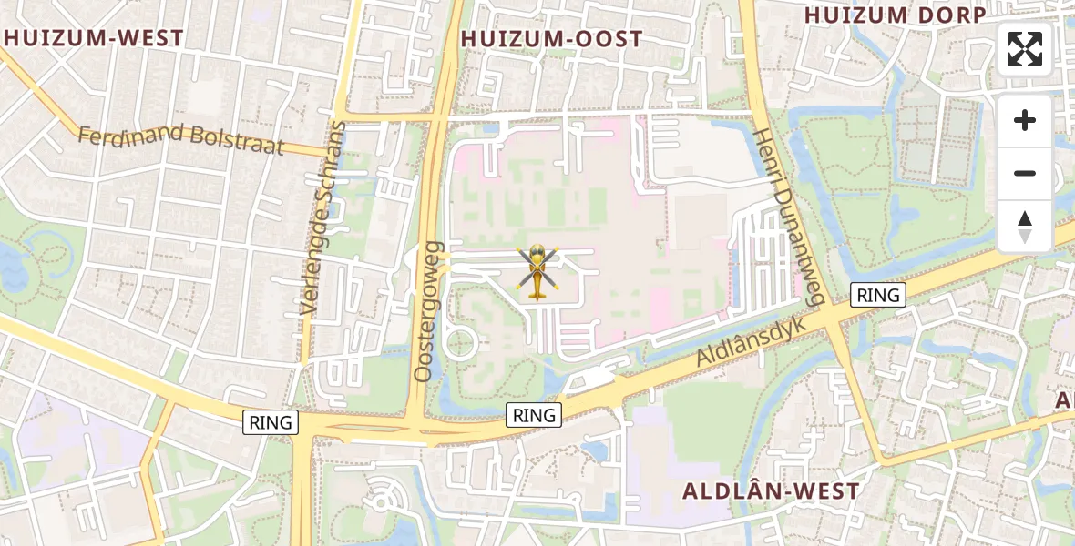 Vluchtroute Ambulancehelikopter van Leeuwarden Medical Center Heliport naar Leeuwarden Medical Center Heliport