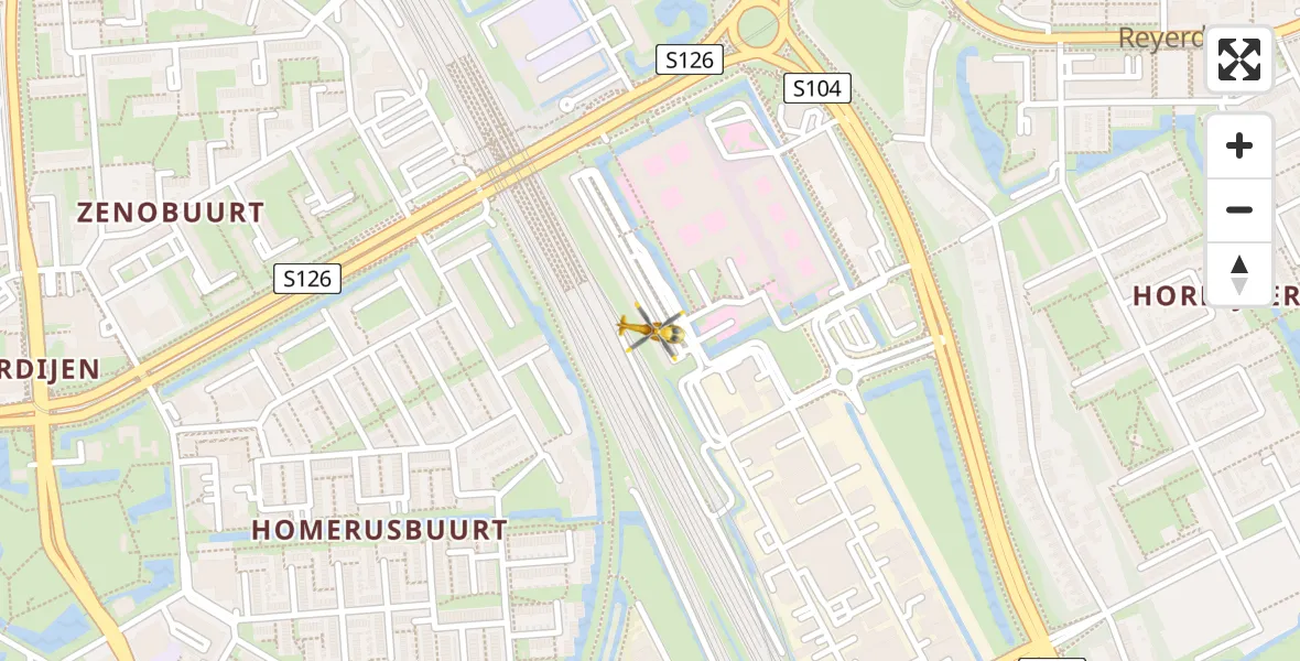 Vluchtroute Traumahelikopter van Rotterdam naar Rotterdam