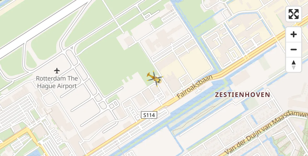 Vluchtroute Traumahelikopter van Rotterdam The Hague Airport naar Rotterdam The Hague Airport
