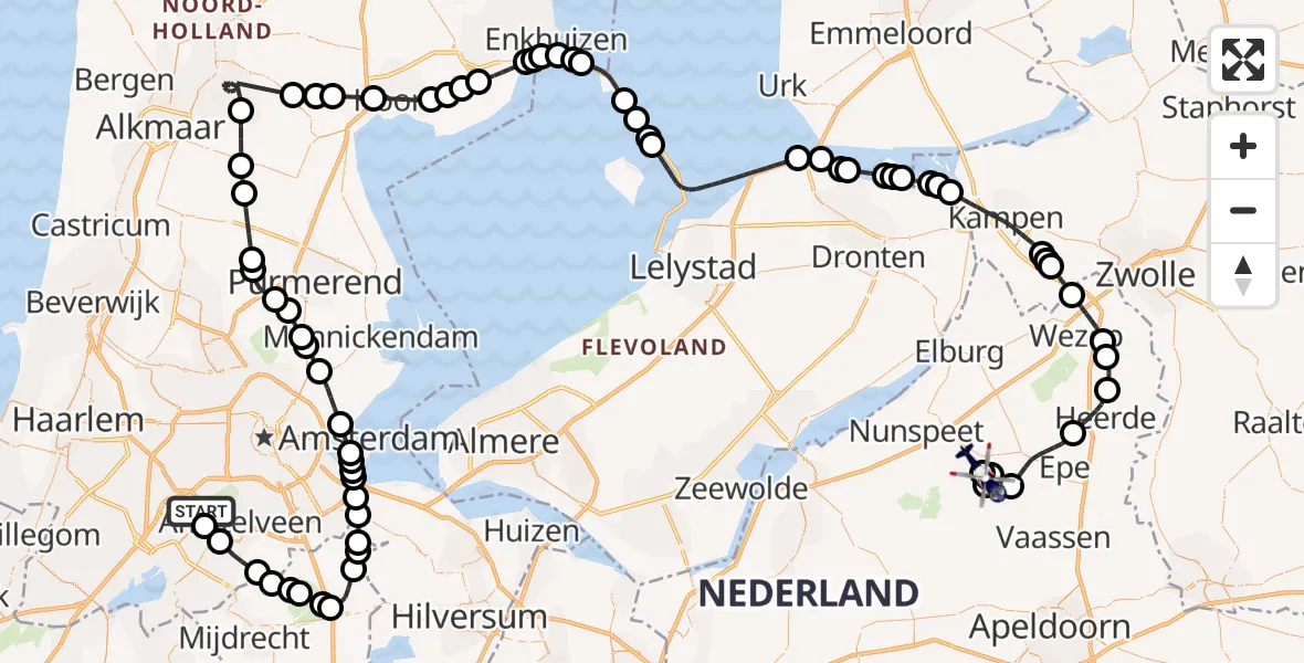 Vluchtroute Politiehelikopter van Amsterdam Vliegveld Schiphol naar Vierhouten