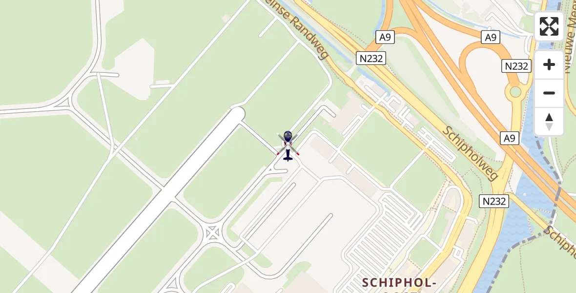 Vluchtroute Politiehelikopter van Amsterdam Vliegveld Schiphol naar Amsterdam Vliegveld Schiphol