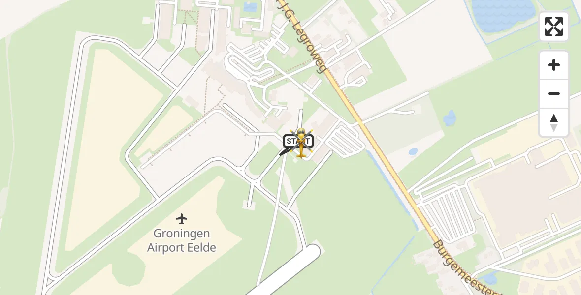 Vluchtroute Traumahelikopter van Groningen Airport Eelde naar Groningen Airport Eelde