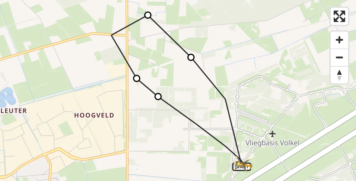 Vluchtroute Traumahelikopter van Vliegbasis Volkel naar Vliegbasis Volkel